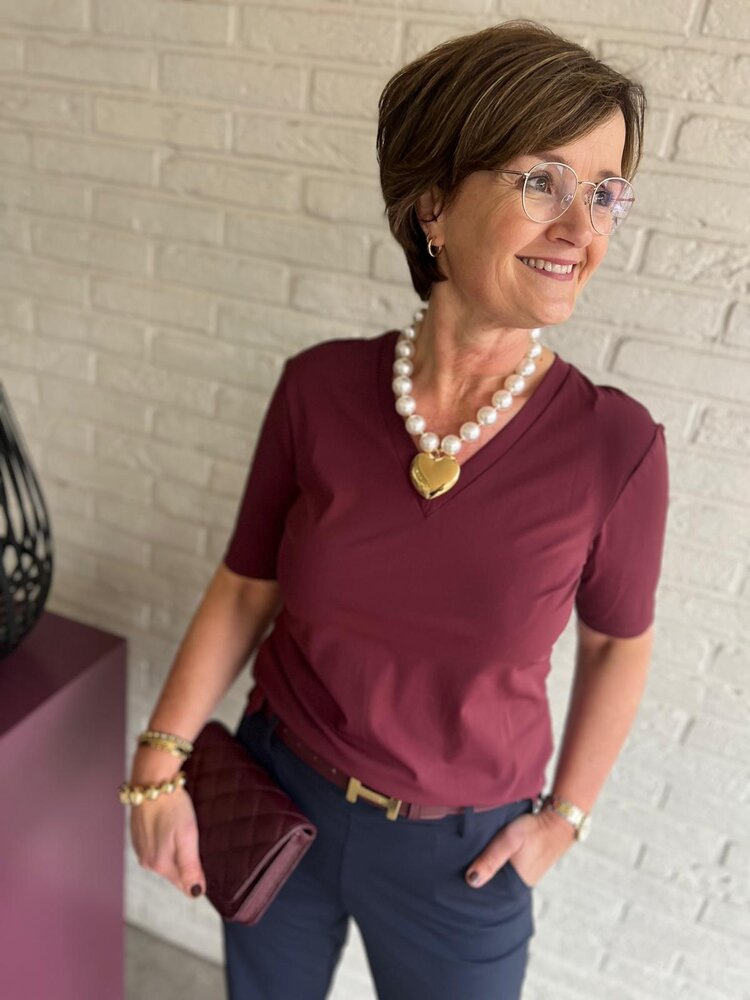 Mi Piace SHIRT TRAVELSTOF V-NECK 202271 BURGUNDY