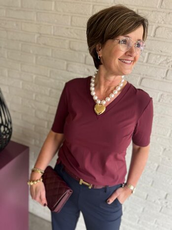 Mi Piace SHIRT TRAVELSTOF V-NECK 202271 BURGUNDY