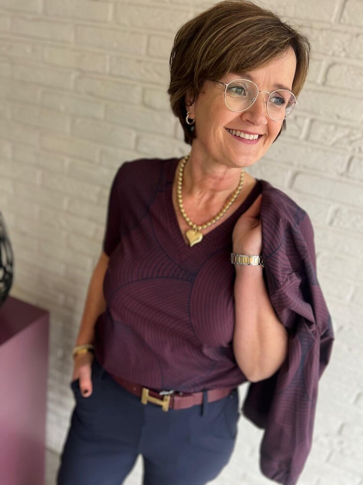 Mi Piace SHIRT TRAVELSTOF V-NECK 202271 CIRCLE PRINT BURGUNDY