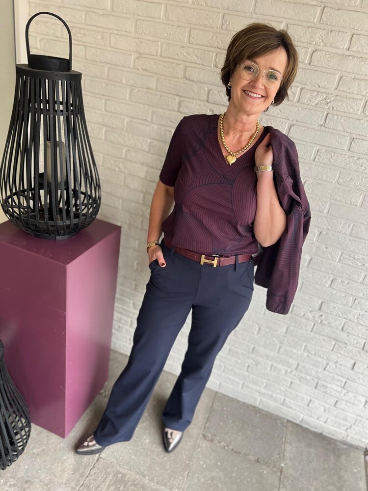 Mi Piace SHIRT TRAVELSTOF V-NECK 202271 CIRCLE PRINT BURGUNDY