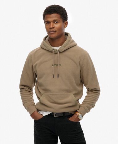 Superdry MICRO LOGO FLEECE HOOD WINTER TWIG BEIGE