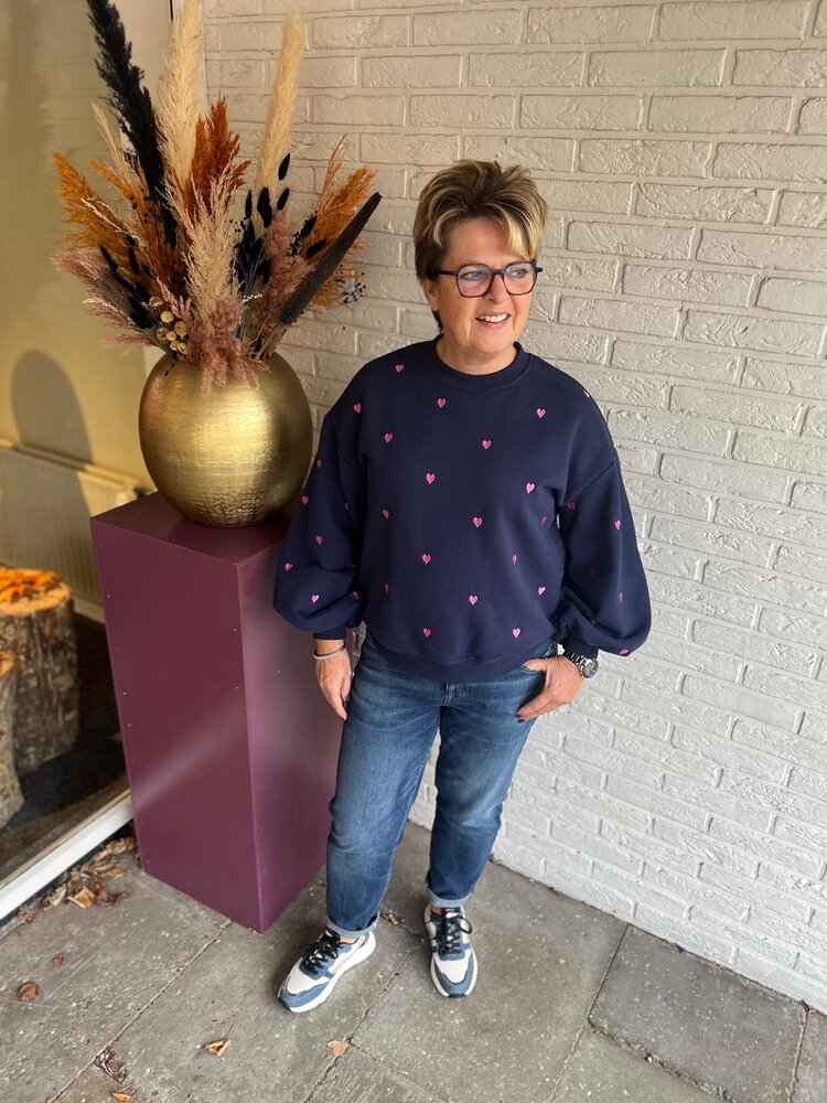 Ydence SWEATER HEARTS NAVY/FUCHSIA PURPLE Ydence SWEATER HEARTS NAVY/FUCHSIA PURPLE