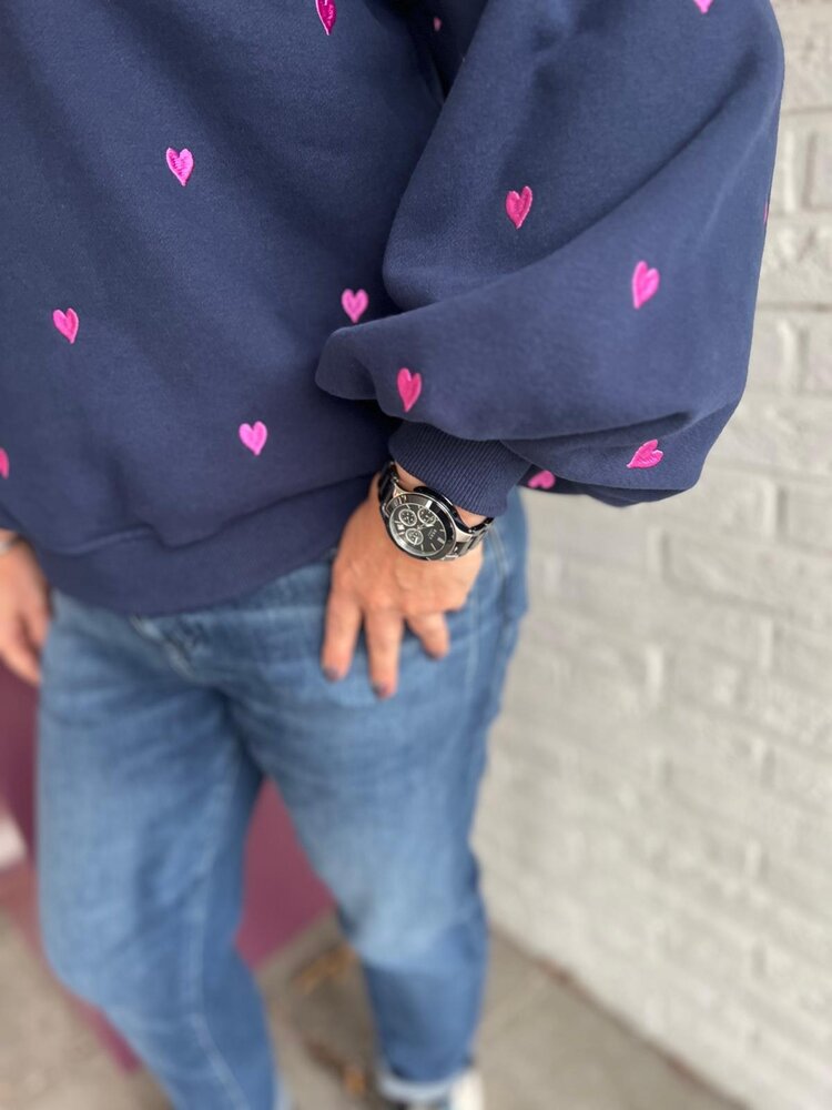 Ydence SWEATER HEARTS NAVY/FUCHSIA PURPLE Ydence SWEATER HEARTS NAVY/FUCHSIA PURPLE