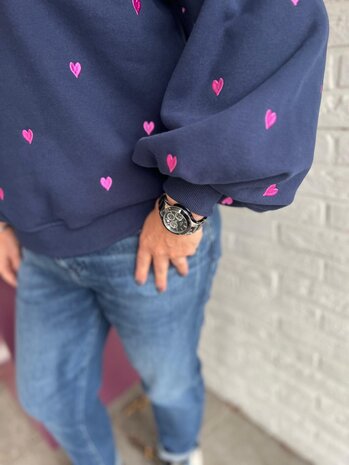 Ydence SWEATER HEARTS NAVY/FUCHSIA PURPLE Ydence SWEATER HEARTS NAVY/FUCHSIA PURPLE