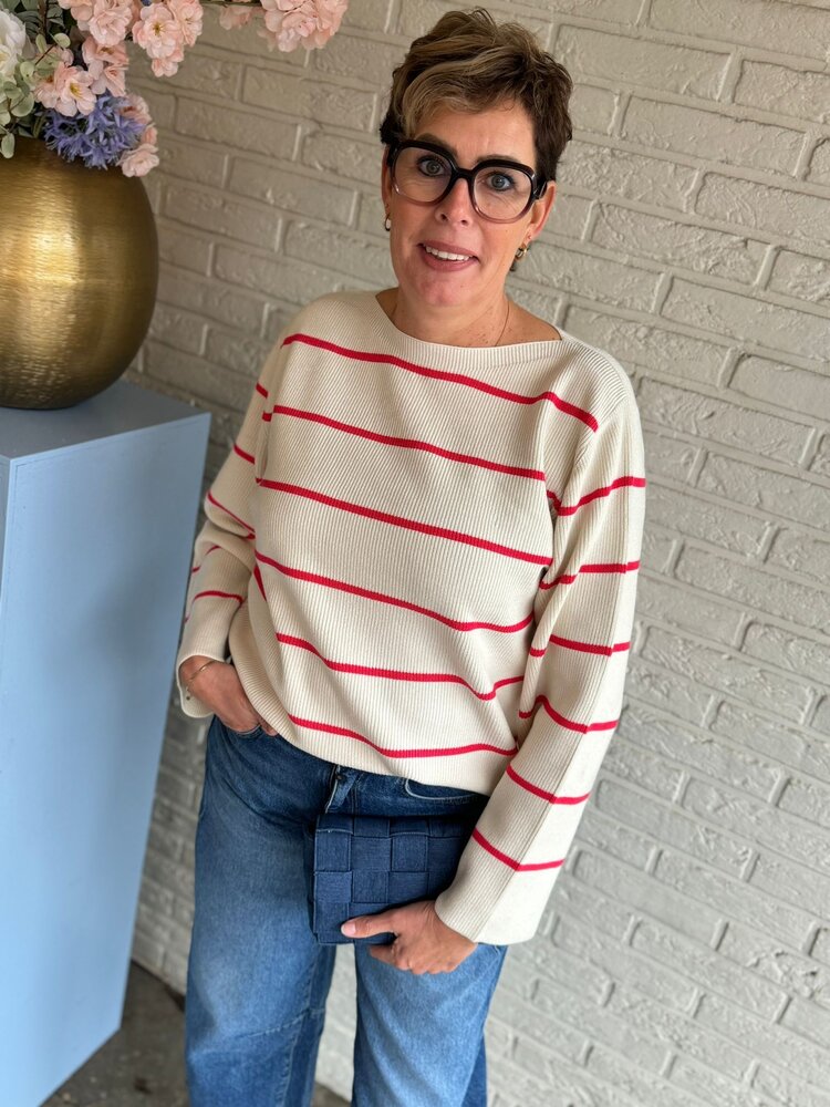 ICHI IHBOSTON LS6 BIRCH W TEABERRY STRIPE