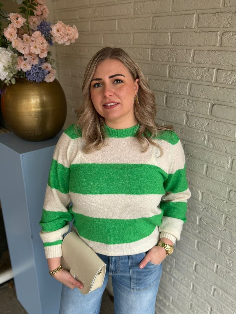 ICHI IHDUSTY LS STRIPE2 KELLY GREEN