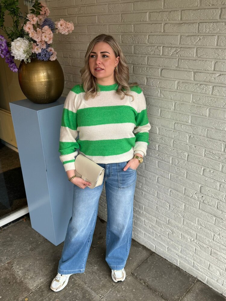ICHI IHDUSTY LS STRIPE2 KELLY GREEN