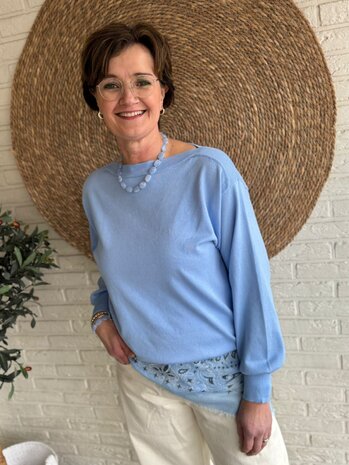 ICHI IHLULS BOAT NECK LS POWDER BLUE