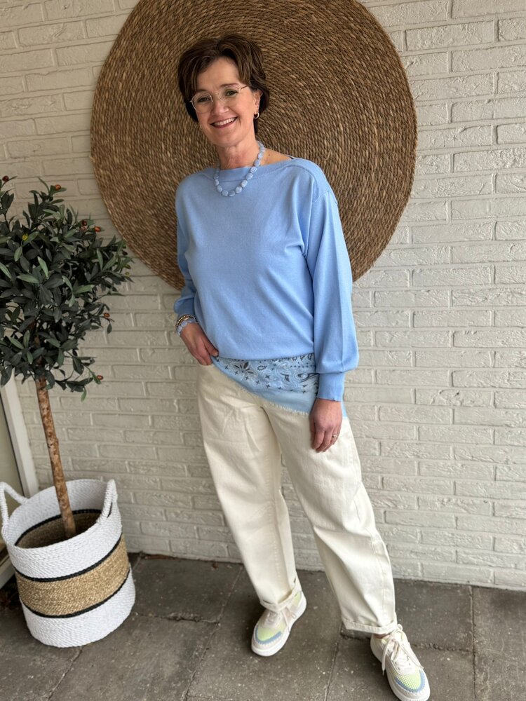 ICHI IHLULS BOAT NECK LS POWDER BLUE