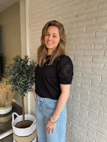 JDY JDYUMA LIFE S/S LACE DETAIL TOP JRS