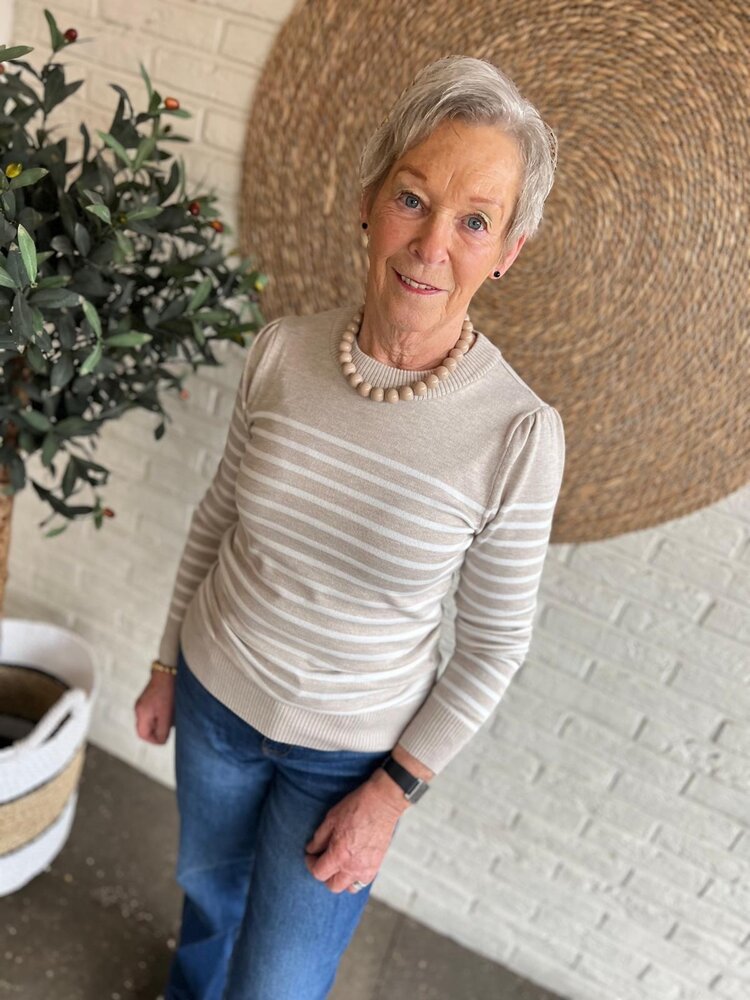 ICHI IHLULS PUFF LS OATMEAL WHITE STRIPE