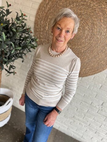 ICHI IHLULS PUFF LS OATMEAL WHITE STRIPE