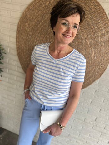 Mi Piace T-SHIRT TRAVELSTOF 202080 LAVENDER BLUE/OFFWHITE STRIPE