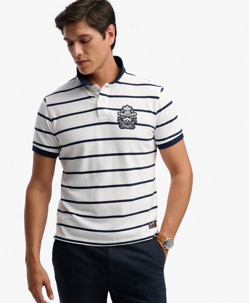 Superdry CREST STRIPE POLO OPTIC/NAVY STRIPE