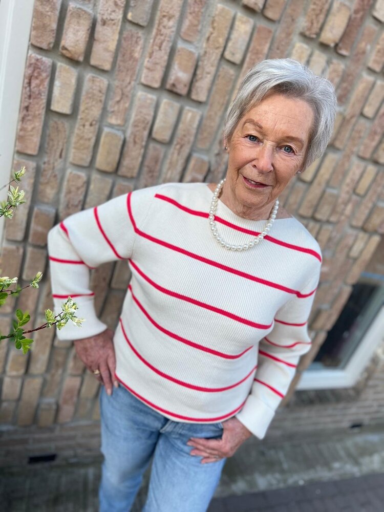 ICHI IHBOSTON LS6 BIRCH W TEABERRY STRIPE