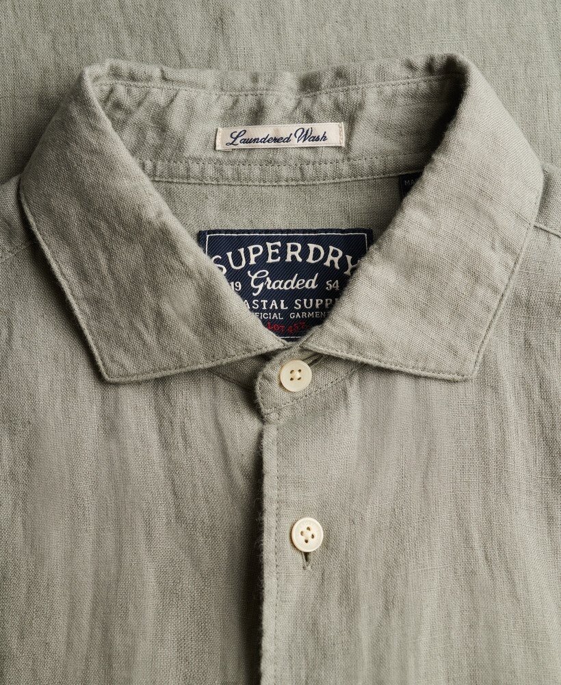 Superdry RIVIERA S/S LINEN SHIRT BAY GREEN