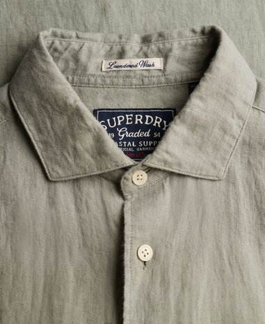 Superdry RIVIERA S/S LINEN SHIRT BAY GREEN