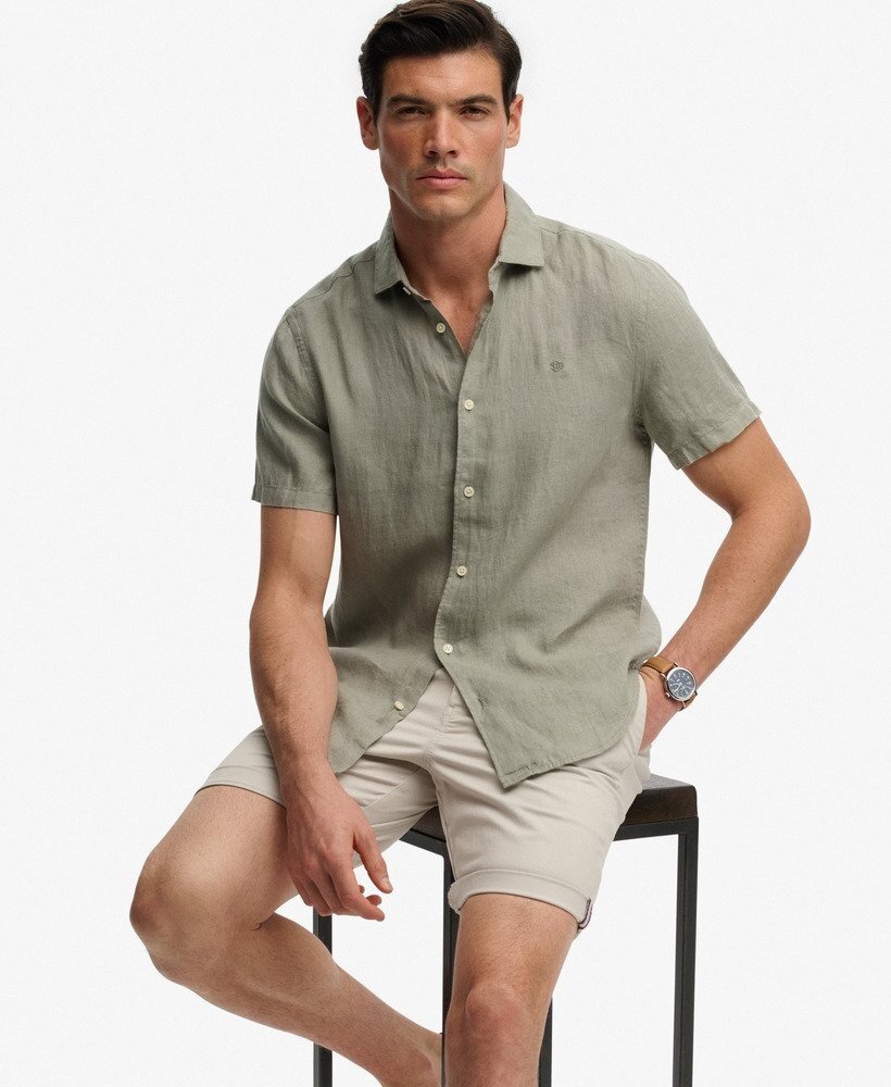 Superdry RIVIERA S/S LINEN SHIRT BAY GREEN