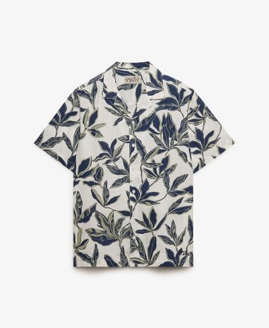 Superdry CABANA POOLSIDE S/S SHIRT BANANA LEAF ECRU