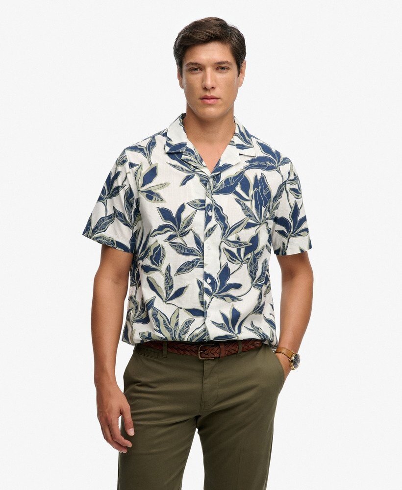 Superdry CABANA POOLSIDE S/S SHIRT BANANA LEAF ECRU