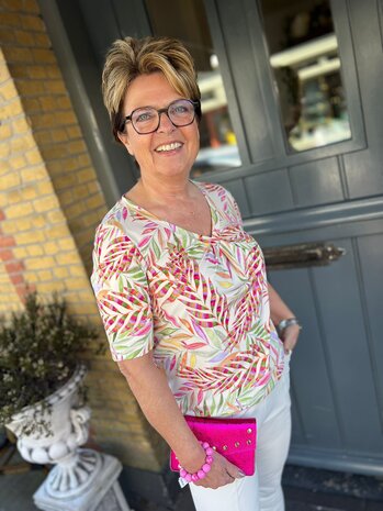 Mi Piace TOP V-NECK TRAVELSTOF 202815 PENCIL BRANCHES PRINT