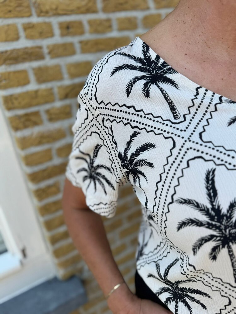 JDY JDYGABY LIFE S/S V-NECK TOP WVN SANDSHELL