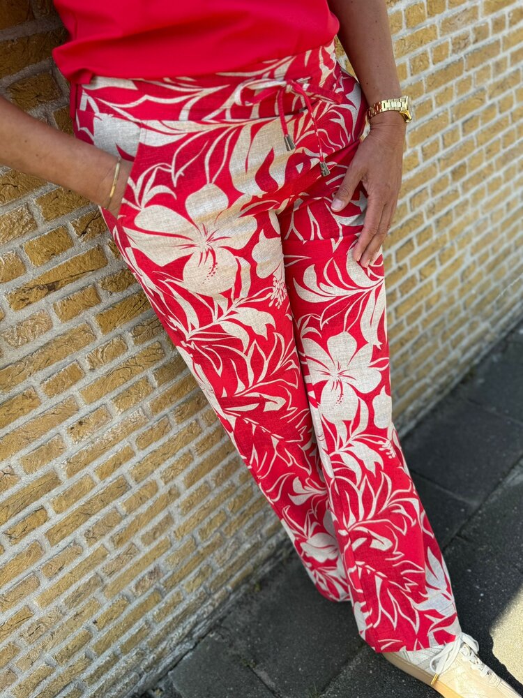 Mi Piace BROEK TRAVELSTOF 202089 TROPICAL HIBISCUS PRINT