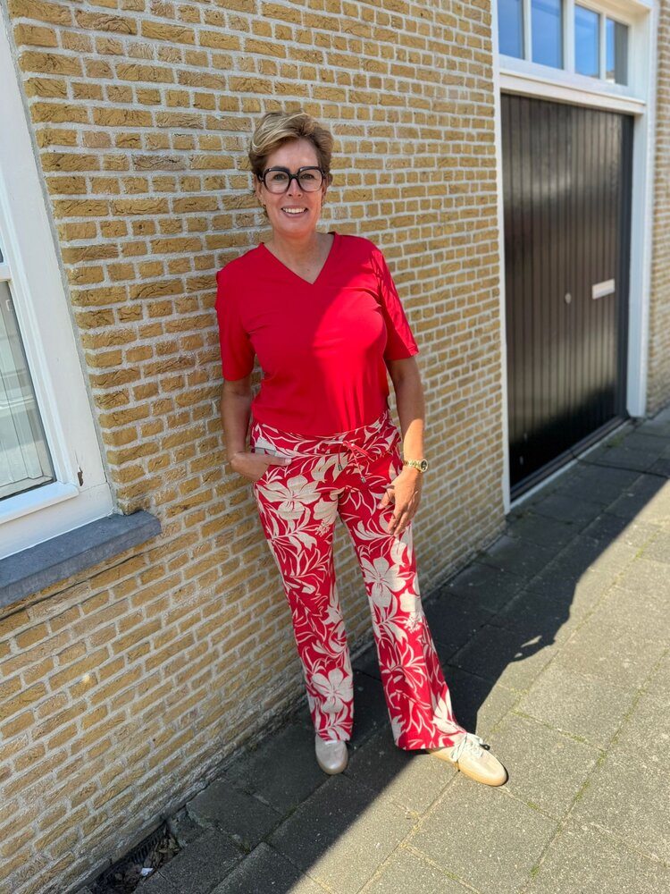 Mi Piace BROEK TRAVELSTOF 202089 TROPICAL HIBISCUS PRINT