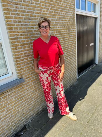 Mi Piace BROEK TRAVELSTOF 202089 TROPICAL HIBISCUS PRINT