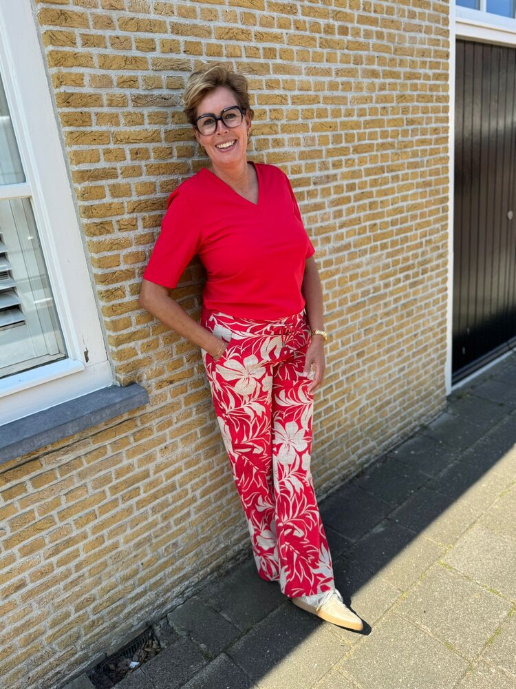 Mi Piace BROEK TRAVELSTOF 202089 TROPICAL HIBISCUS PRINT