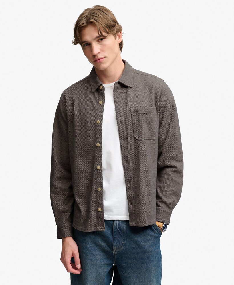 Superdry TWILL TWEED JERSEY SHIRT TAUPE