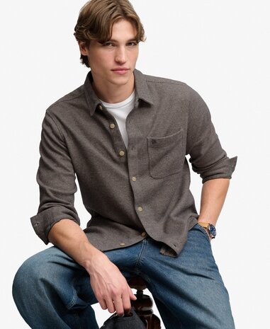 Superdry TWILL TWEED JERSEY SHIRT TAUPE