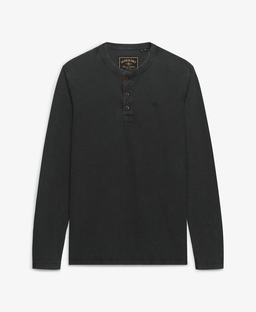 Superdry WAFFLE LONG SLEEVE HENLEY TOP WASHED BLACK