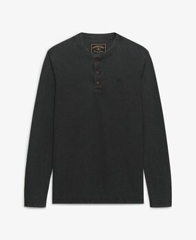 Superdry WAFFLE LONG SLEEVE HENLEY TOP WASHED BLACK