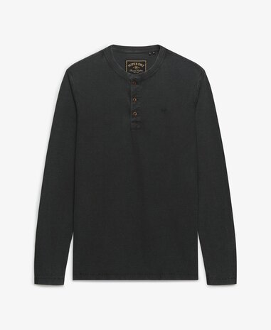 Superdry WAFFLE LONG SLEEVE HENLEY TOP WASHED BLACK