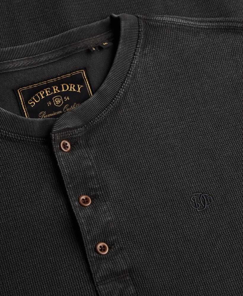 Superdry WAFFLE LONG SLEEVE HENLEY TOP WASHED BLACK