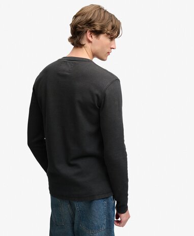 Superdry WAFFLE LONG SLEEVE HENLEY TOP WASHED BLACK