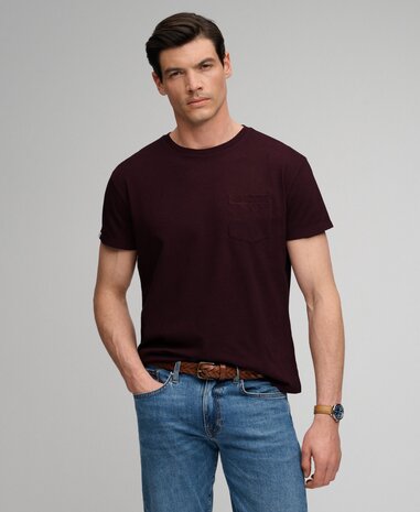 Superdry COTTON CLASSIC LINEN PKT TEE CHERRY BURGUNDY