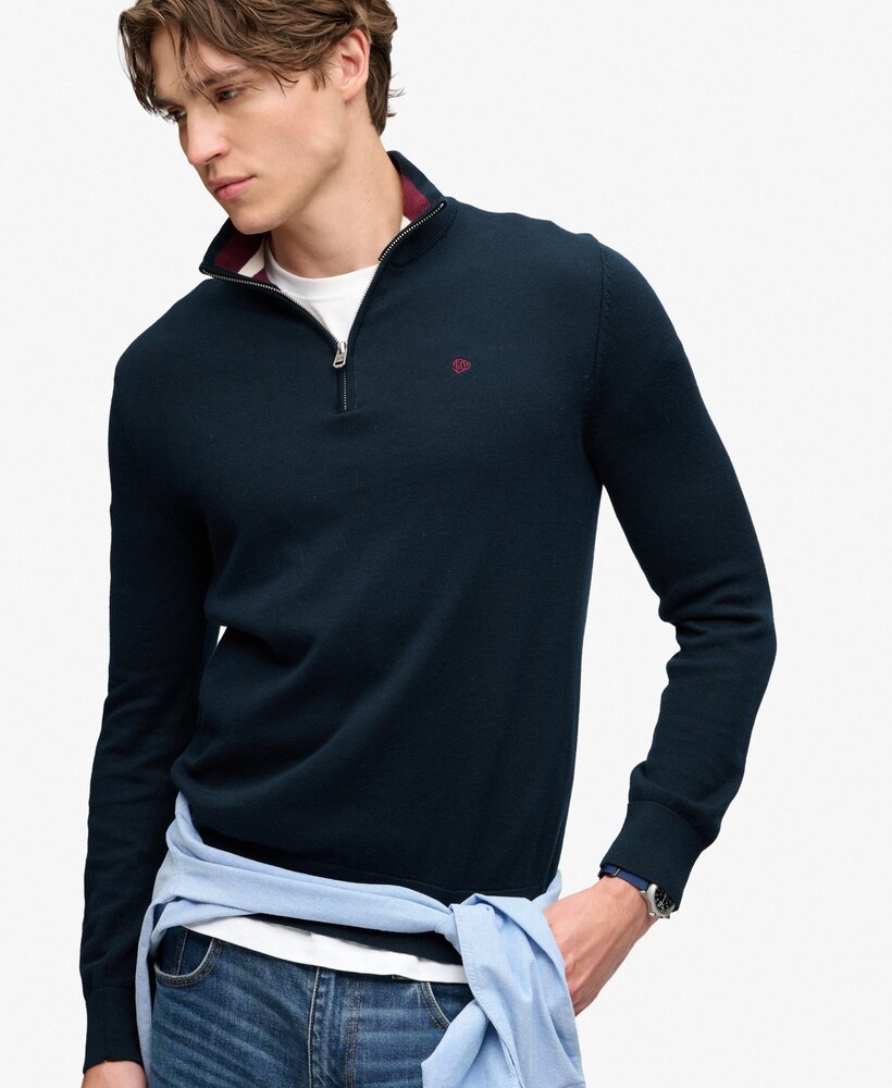 Superdry PREP ESSENTIAL COTTON HALF ZIP ECLIPSE NAVY