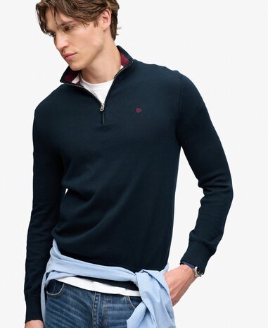 Superdry PREP ESSENTIAL COTTON HALF ZIP ECLIPSE NAVY