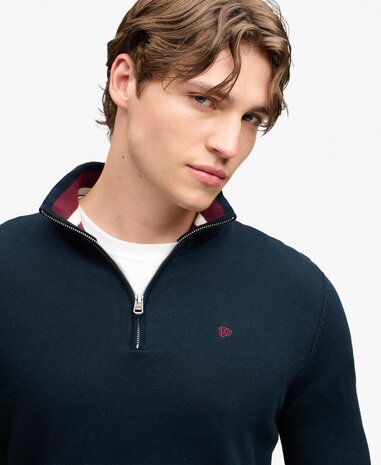 Superdry PREP ESSENTIAL COTTON HALF ZIP ECLIPSE NAVY