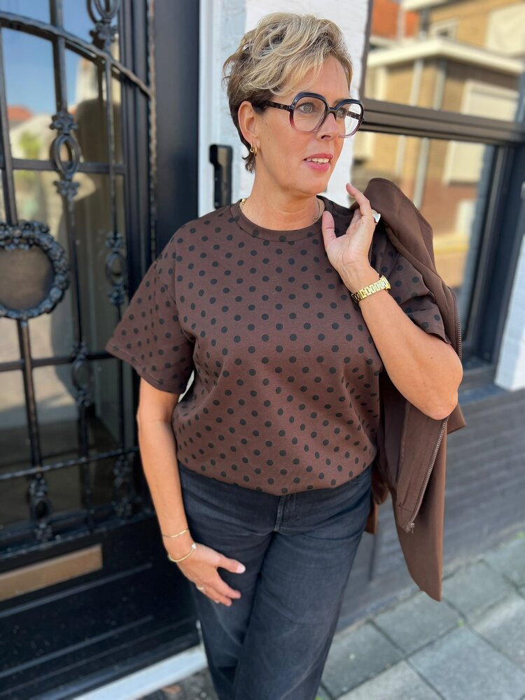 SisterSpoint T-SHIRT VEDA BROWN/BLACK DOT
