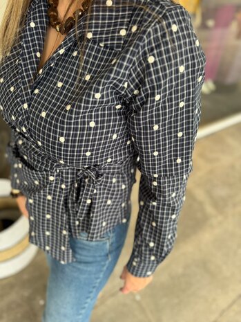 SisterSpoint WRAP BLOUSE GRACY NAVY CHECK