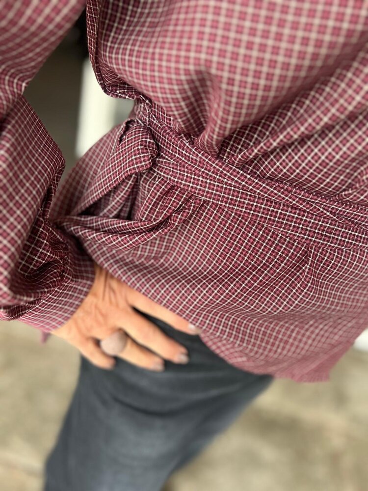 WIKKELBLOUSE RUIT BORDEAUX