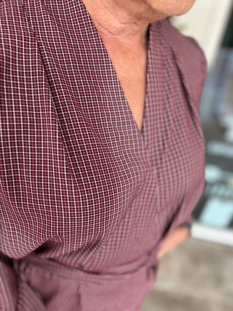 WIKKELBLOUSE RUIT BORDEAUX