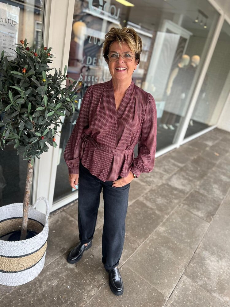 WIKKELBLOUSE RUIT BORDEAUX
