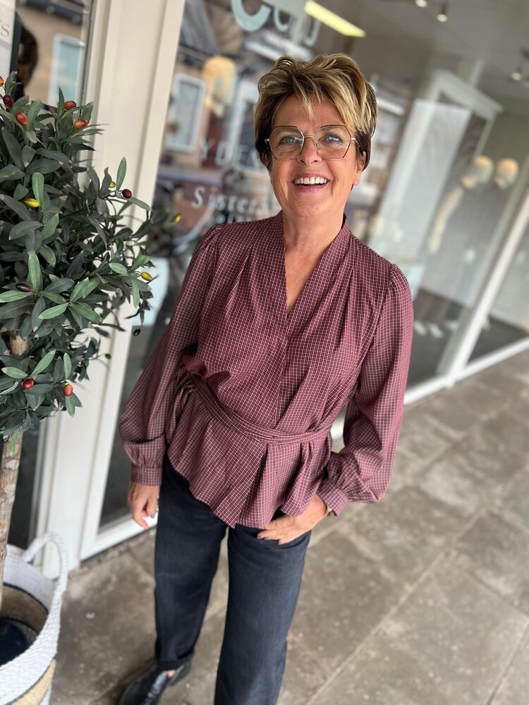 WIKKELBLOUSE RUIT BORDEAUX