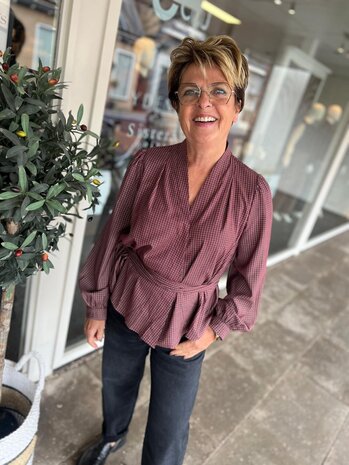 WIKKELBLOUSE RUIT BORDEAUX