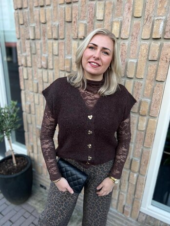 Ydence KNITTED CARDIGAN ROCHELLE DARK BROWN
