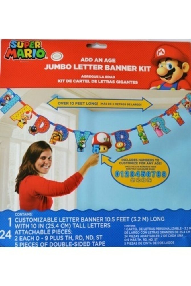 Amscan Jumbo-Buchstaben-Girlanden-Kit Super Mario Happy Birthday Amscan Jumbo-Buchstaben-Girlanden-Kit Super Mario Happy Birthday